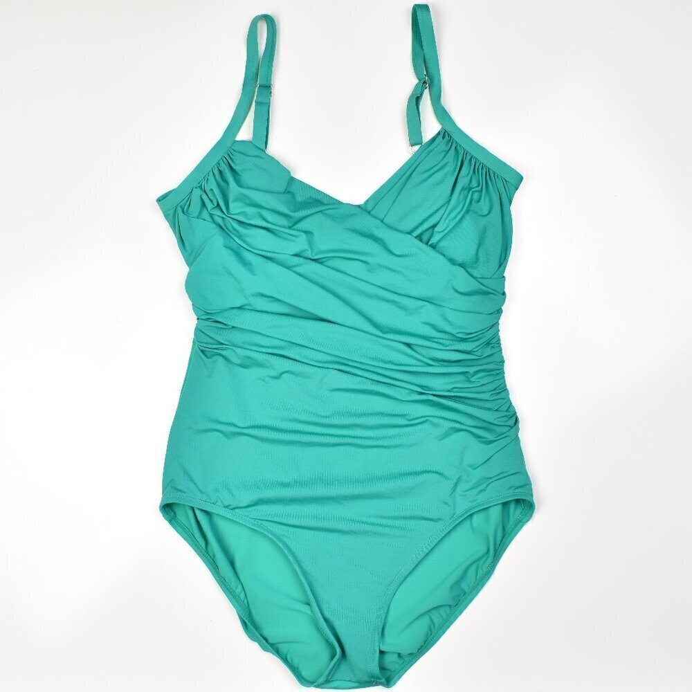 Jantzen Solid Shirred Wrap One Piece Swimsuit - 12